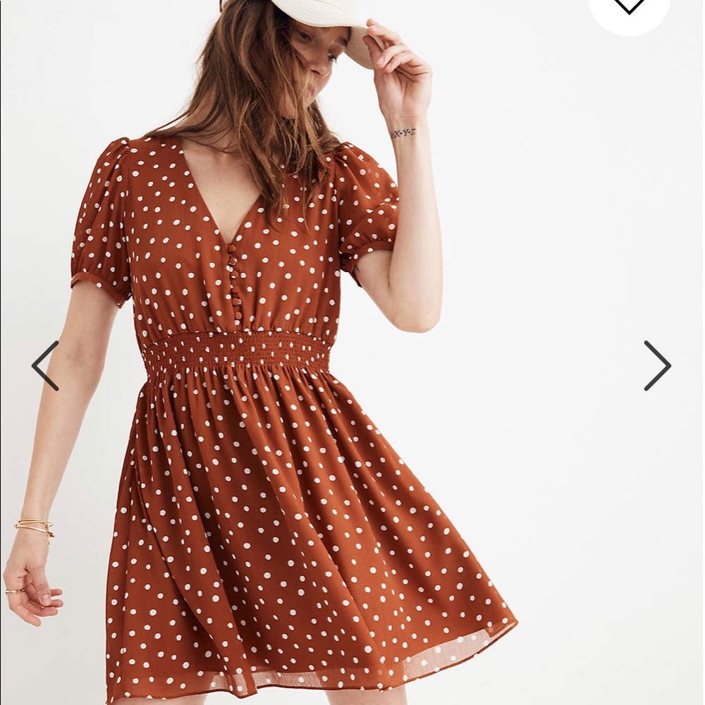 Madewell Burnt Orange Mini Polka Dot Dress